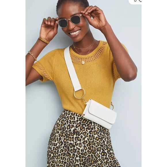 Anthropologie Latticed Sweater Tee Yellow Size Medium - Picture 1 of 9